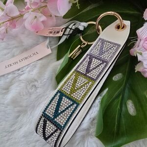 Victoria's Secret White Keychain with Colorful Rhinestones * New